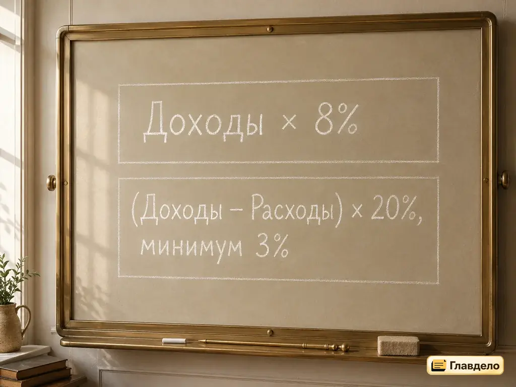 Формулы расчёта налога на АУСН 8% и 20%