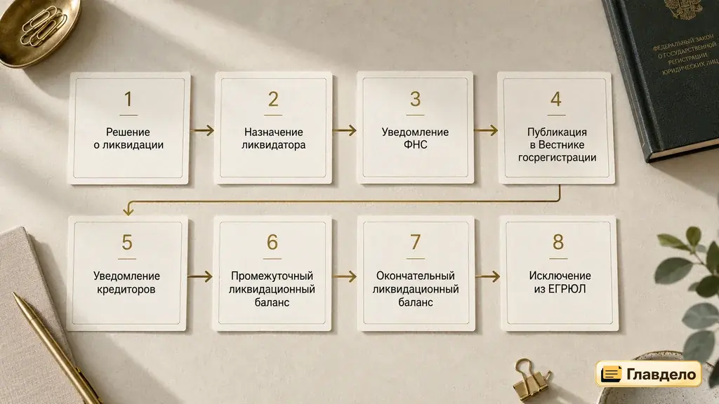 Этапы стандартной добровольной ликвидации ООО